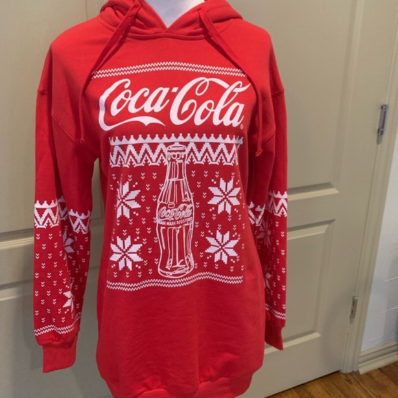 Coca Cola Tops - NWOT Coca Cola Hooded Drawstring Sweatshirt Dress XS